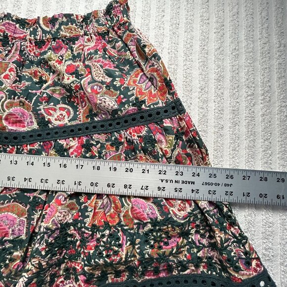 New Jennifer & Grace Elastic Waist Mini Skirt Medium Green Paisley CT2481M $69 - Picture 8 of 9